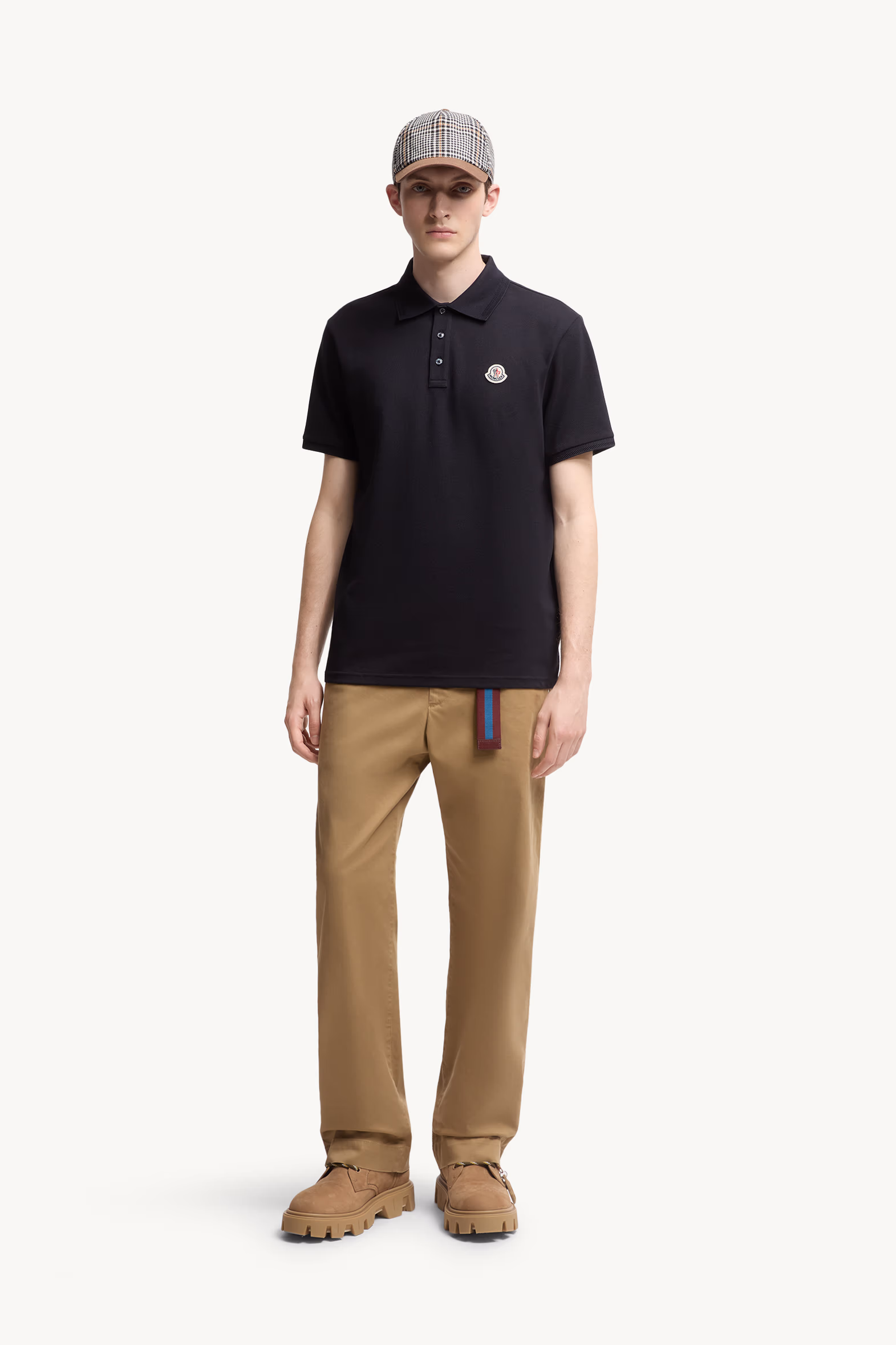 Polo de piqué de algodón con parche con logotipo Hombre Azul Noche Moncler 0